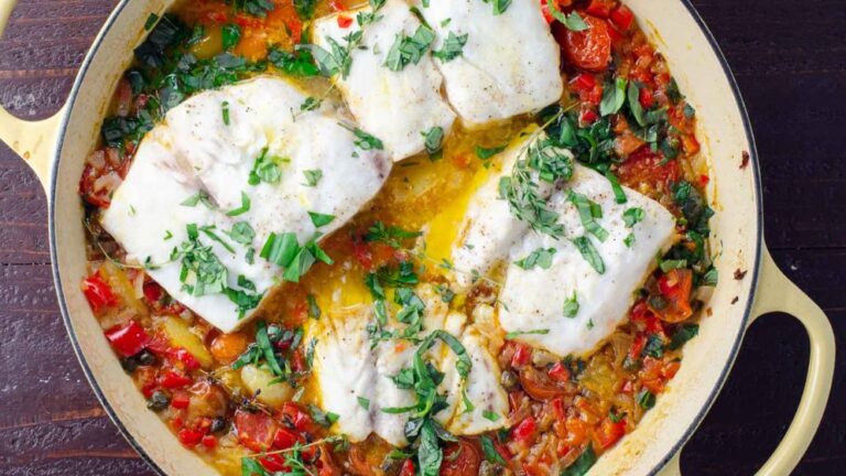 Striped bass with tomato sauce